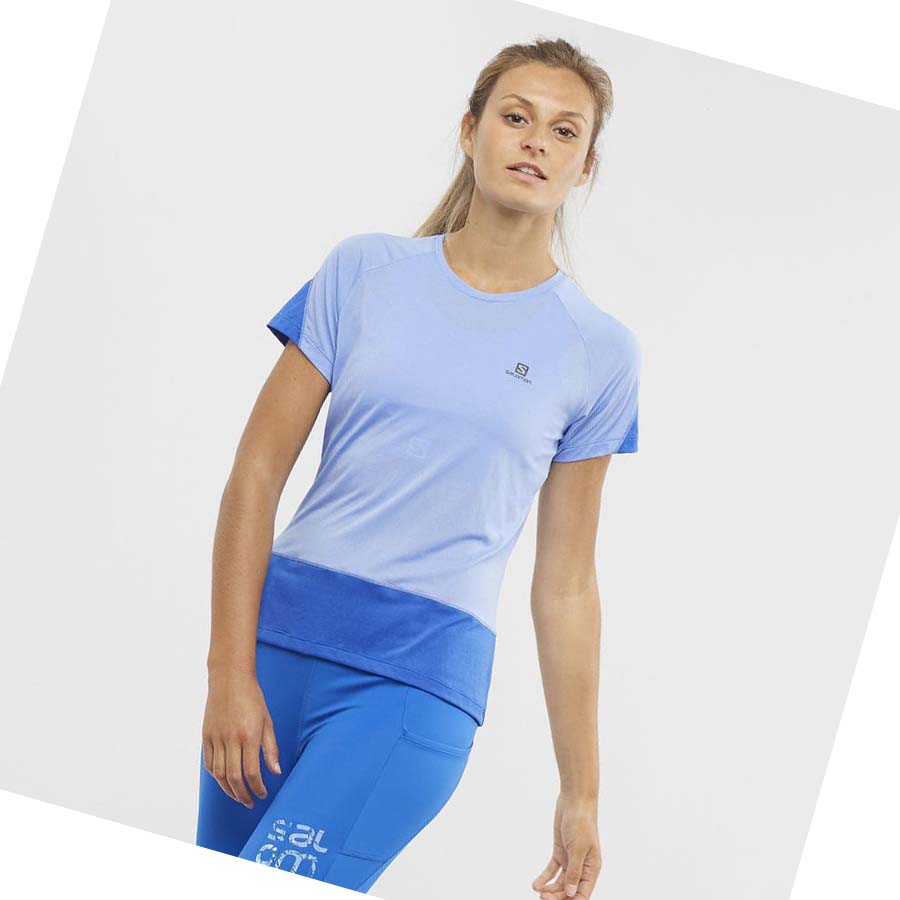 Salomon CROSS RUN T-shirt Dam Blå | SE1083CTV