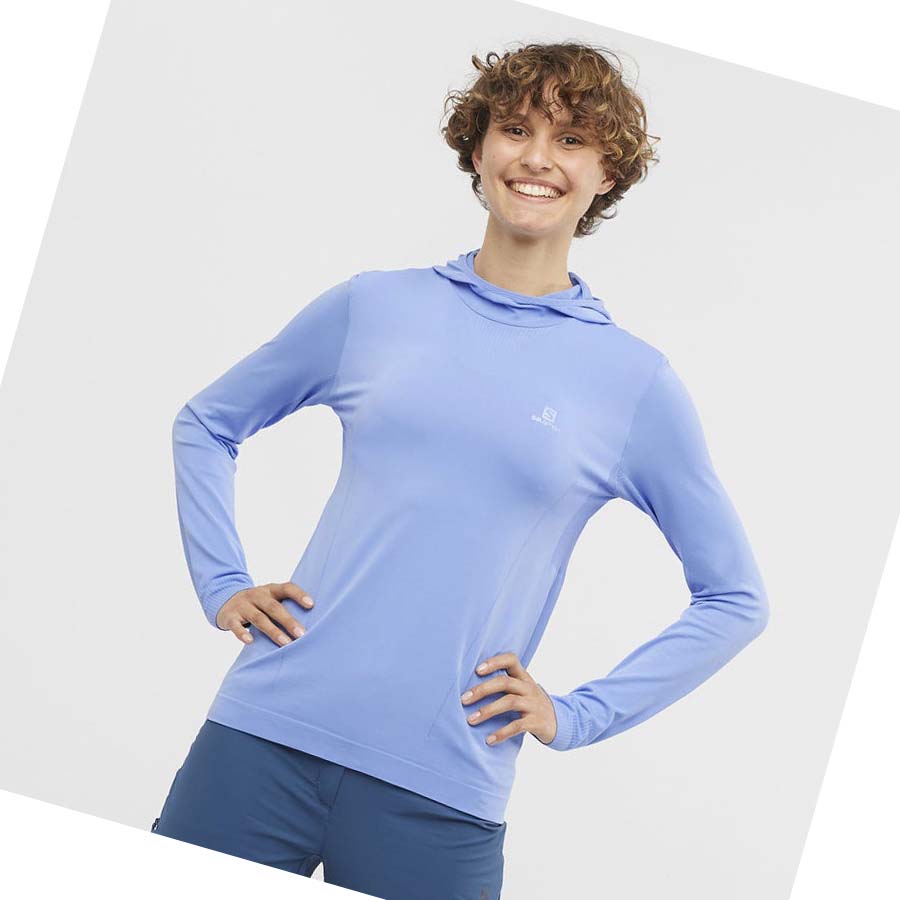 Salomon ESSENTIAL SEAMLESS Hoodie Dam Blå | SE1096OKI