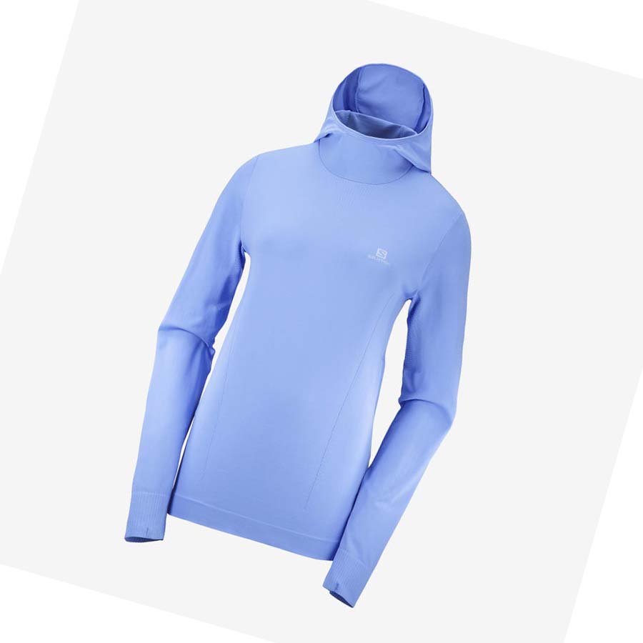 Salomon ESSENTIAL SEAMLESS Hoodie Dam Blå | SE1096OKI