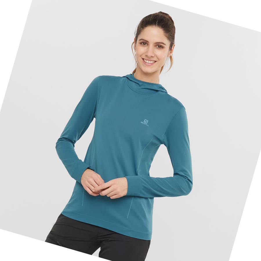 Salomon ESSENTIAL SEAMLESS Hoodie Dam Marinblå | SE1094AHK