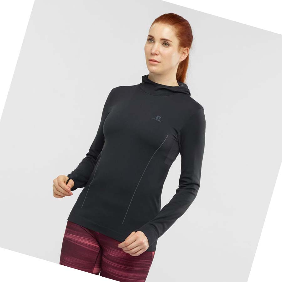 Salomon ESSENTIAL SEAMLESS Hoodie Dam Svarta | SE1092DFM