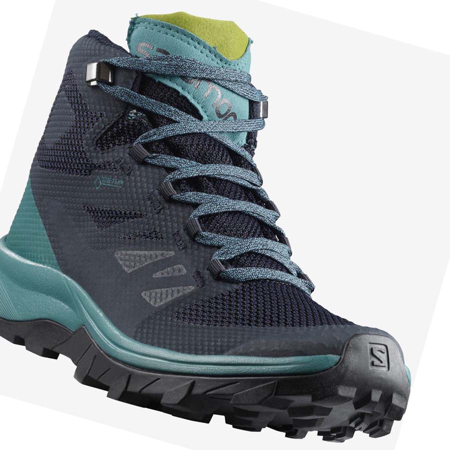 Salomon WoOUTLINE MID GORE-TEX Vandringsskor Dam Svarta Gröna | SE835PJJ