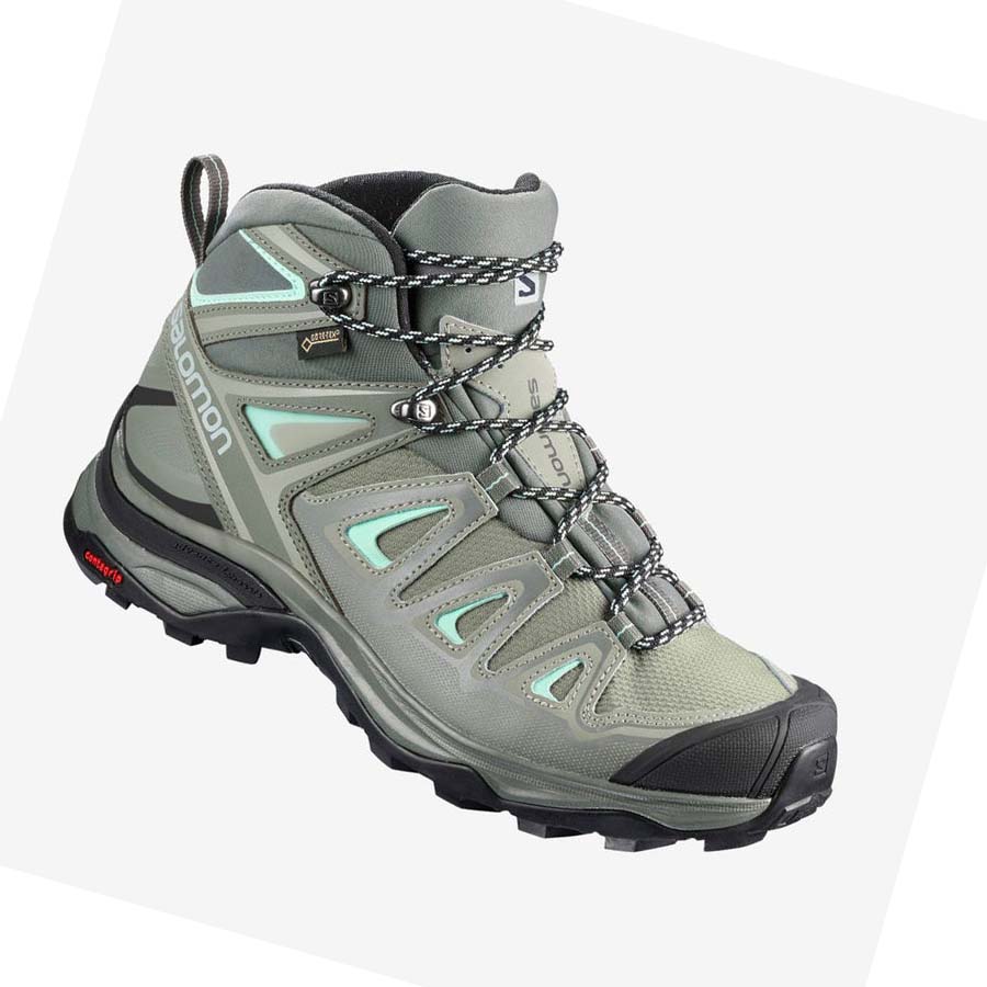 Salomon WoX ULTRA 3 MID GORE-TEX Vandringsskor Dam Olivgröna | SE806DFM