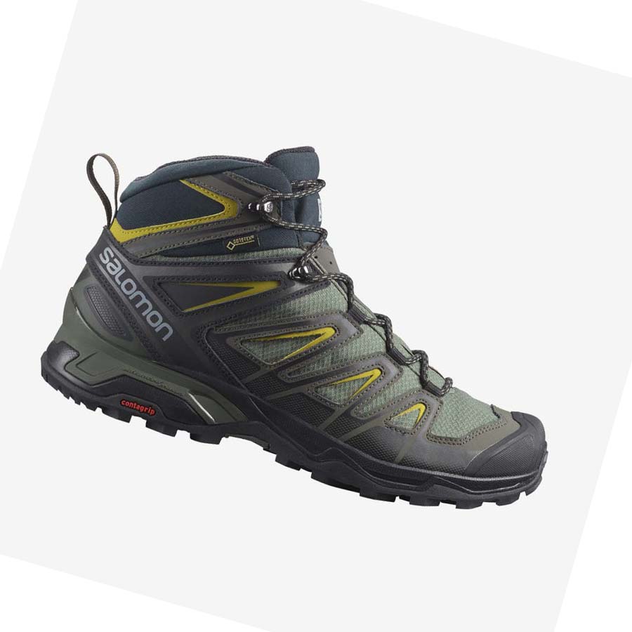 Salomon X ULTRA 3 WIDE MID GORE-TEX Vandringsskor Herr Grå Svarta Gröna | SE32UZG