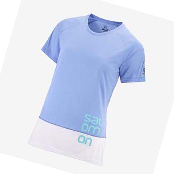 Salomon CROSS RUN GRAPHIC T-shirt Dam Vita Blå | SE1080NWY